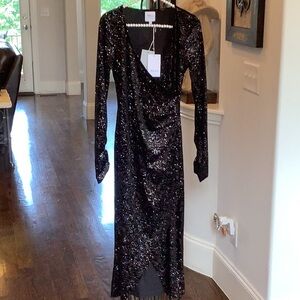 MISA Los Angeles Setarah Faux Wrap Sparkle Dress